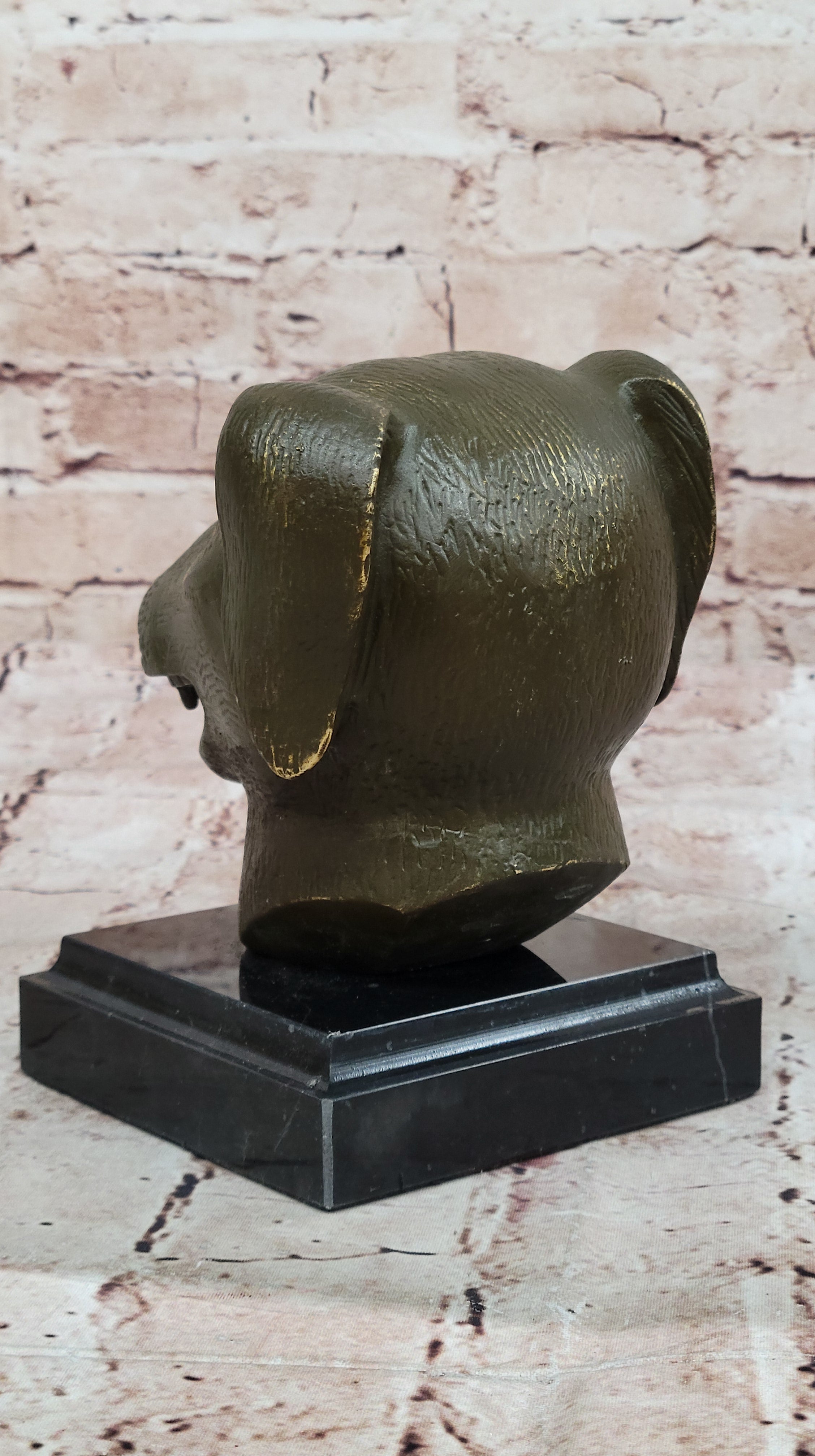 Bronze Dog Head Bust on Marble Base – Canine Sculpture