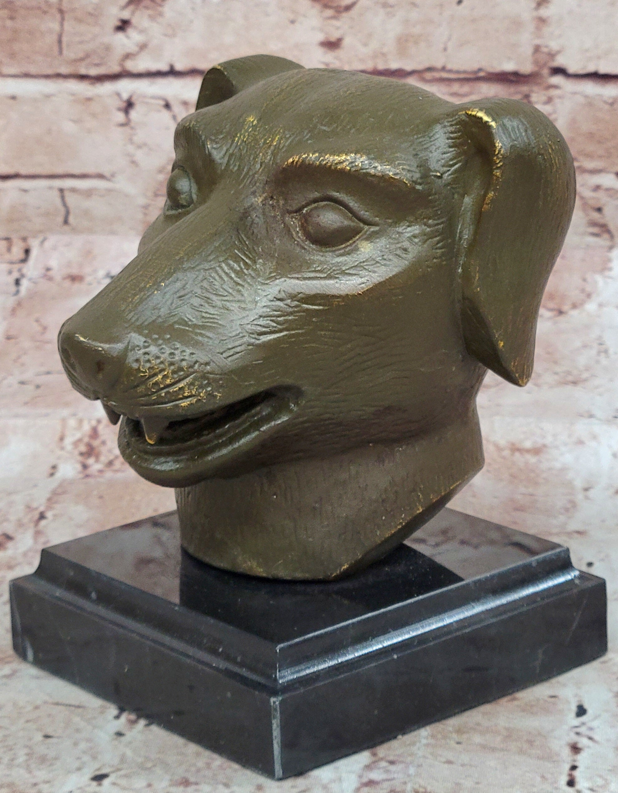 Bronze Dog Head Bust on Marble Base – Canine Sculpture