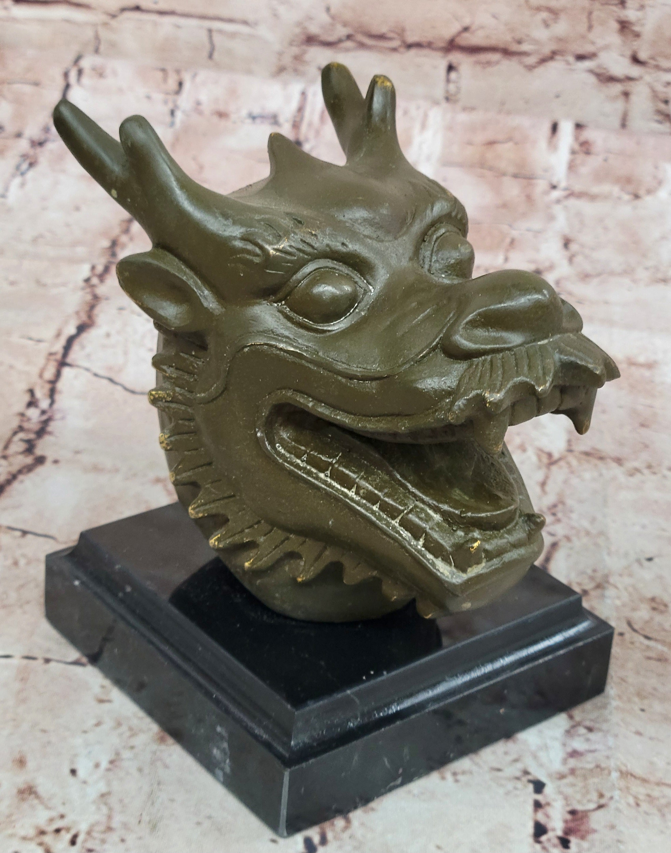 Bronze Dragon Head Bust on Marble Base – Chinese Zodiac