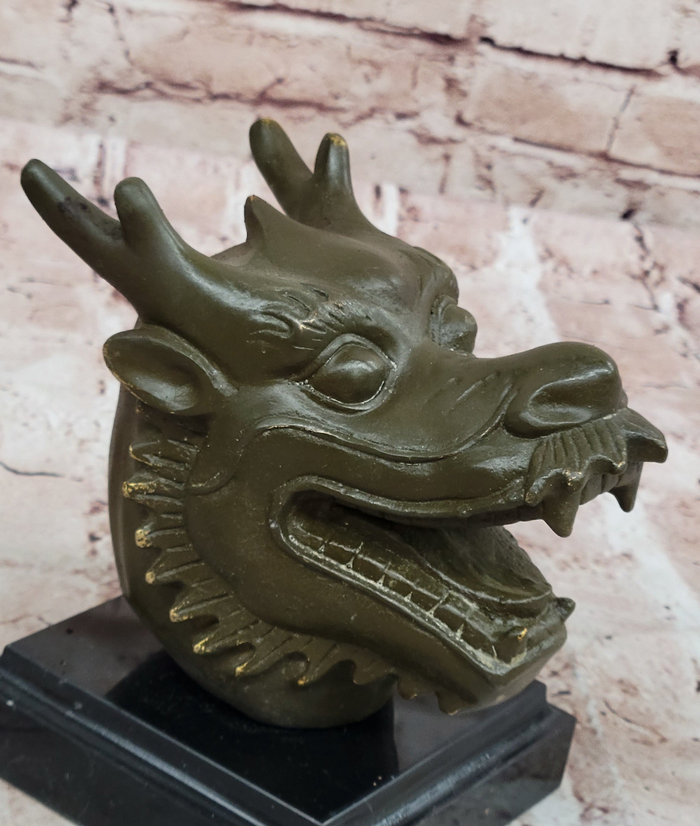 Bronze Dragon Head Bust on Marble Base – Chinese Zodiac