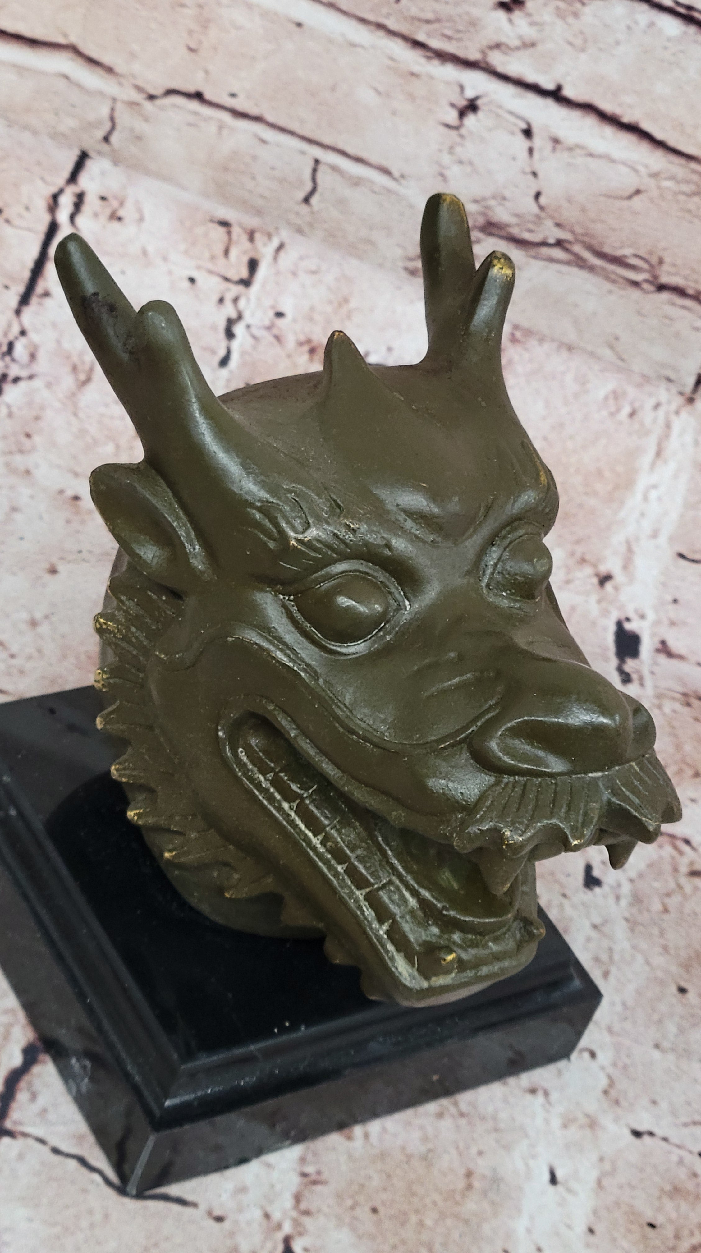 Bronze Dragon Head Bust on Marble Base – Chinese Zodiac