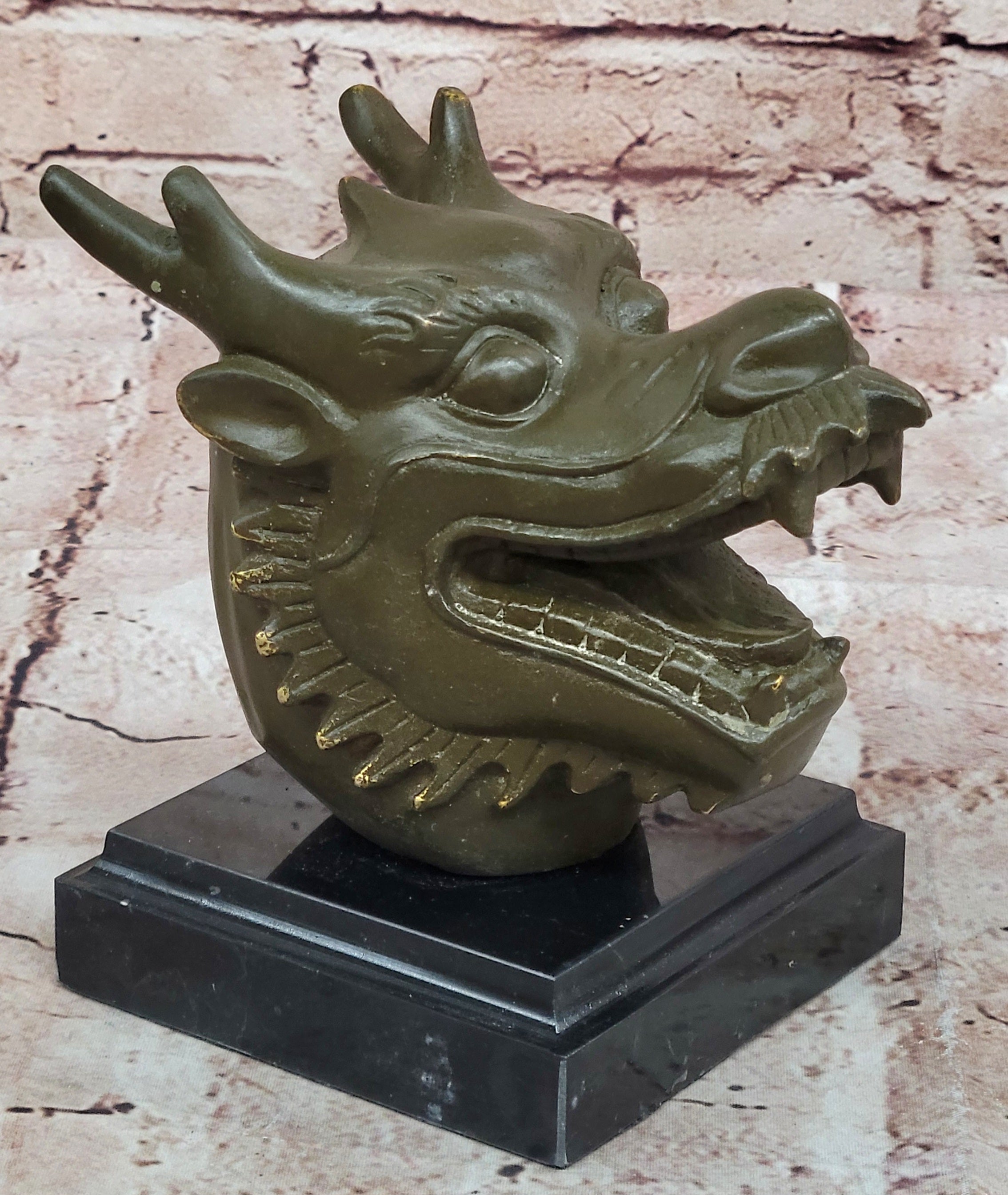 Bronze Dragon Head Bust on Marble Base – Chinese Zodiac
