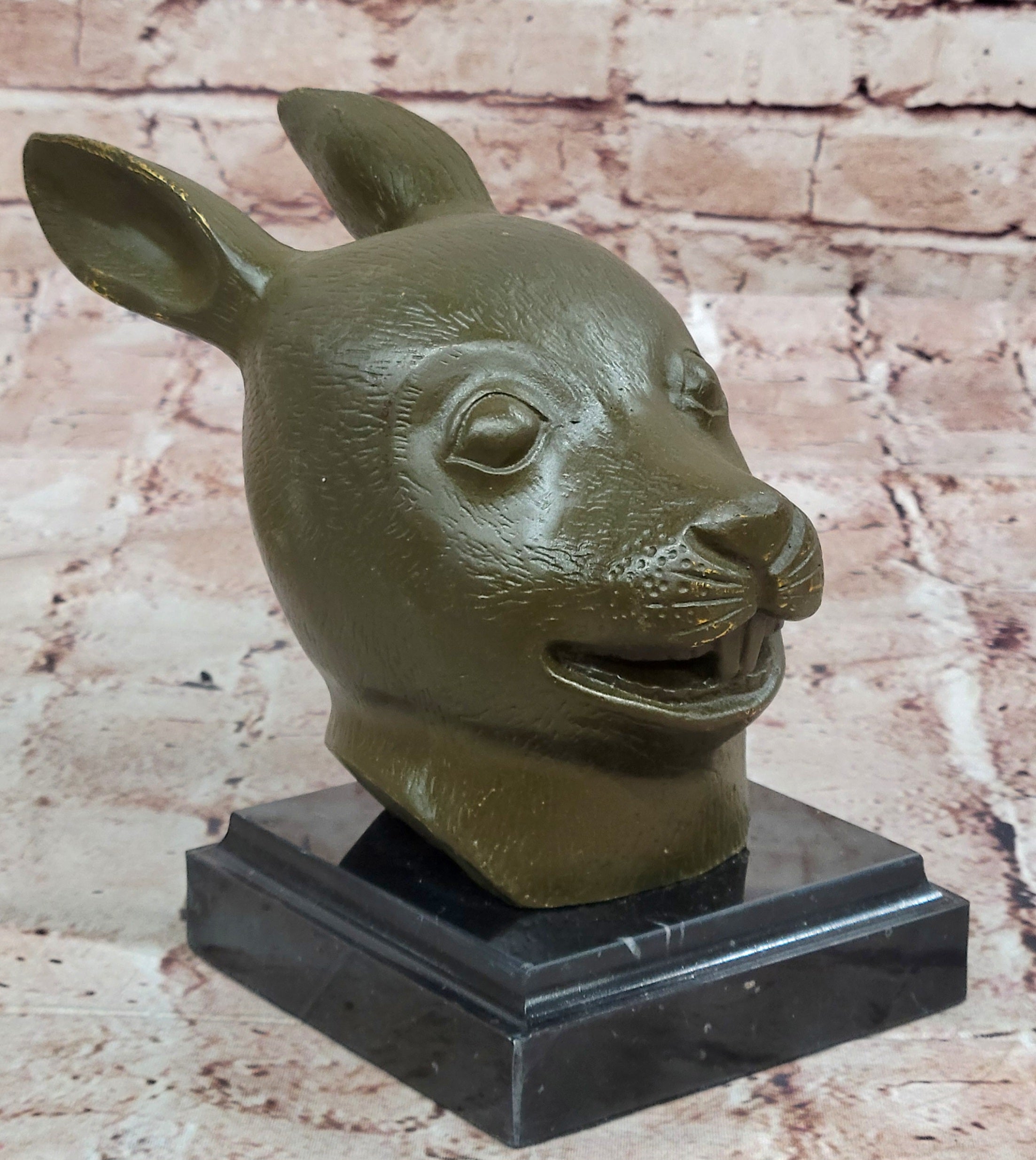 Bronze Rabbit Hare Head Realistic Wildlife Sculpture