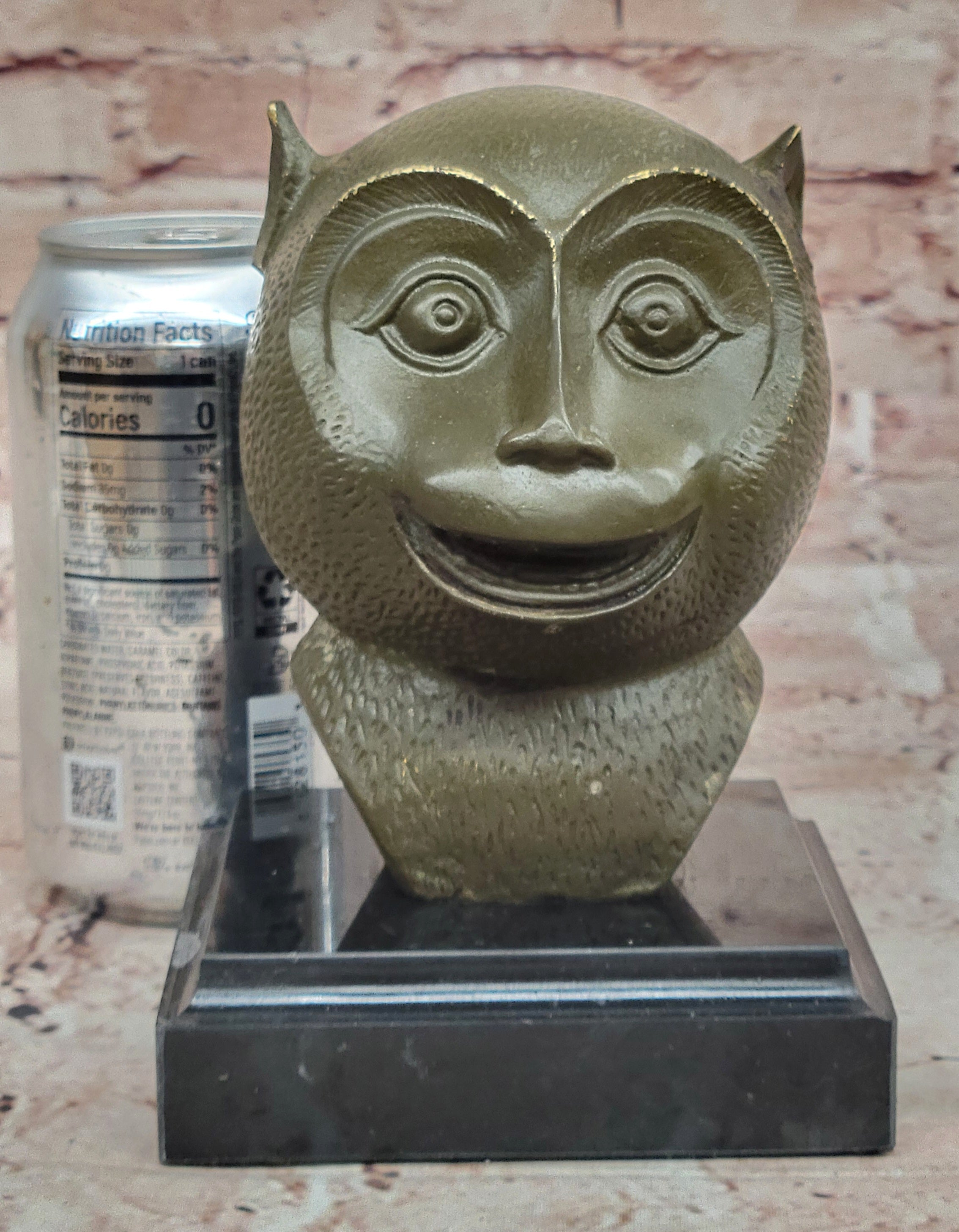 Abstract Bronze Primate - Smiling Monkey Bust on Marble