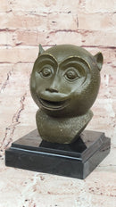 Abstract Bronze Primate - Smiling Monkey Bust on Marble