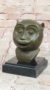 Abstract Bronze Primate - Smiling Monkey Bust on Marble