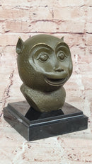 Abstract Bronze Primate - Smiling Monkey Bust on Marble