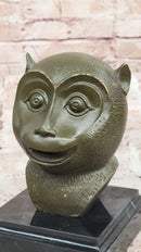 Abstract Bronze Primate - Smiling Monkey Bust on Marble