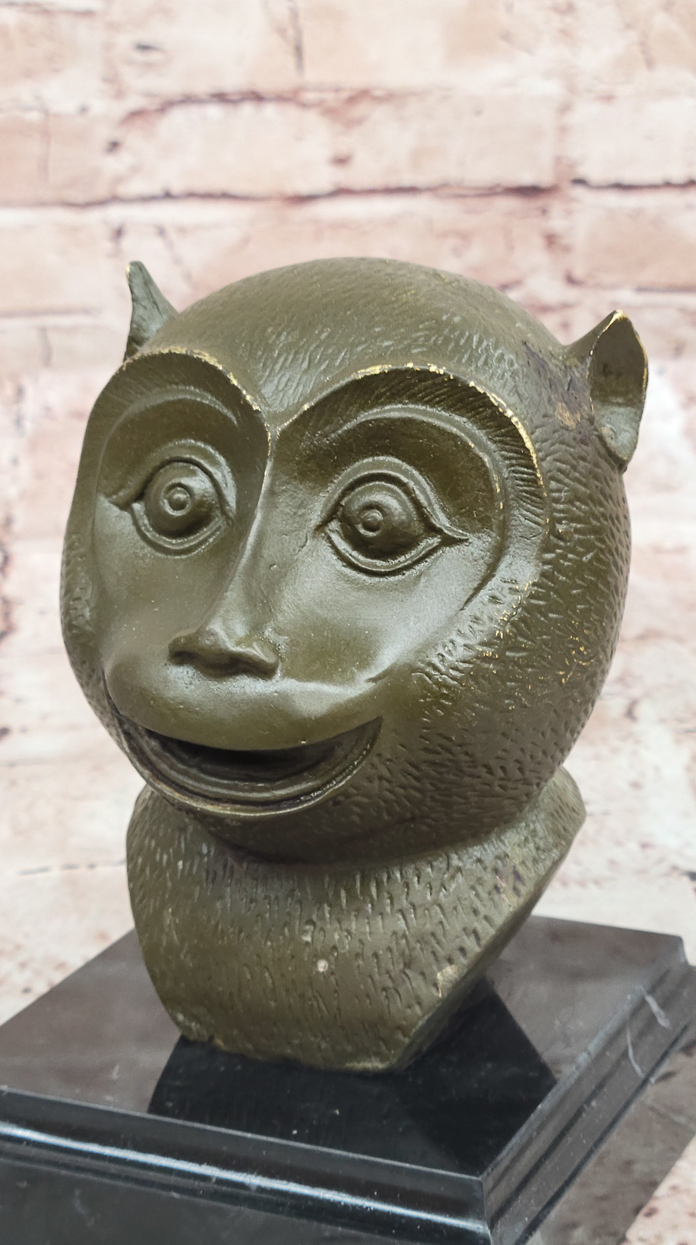 Abstract Bronze Primate - Smiling Monkey Bust on Marble