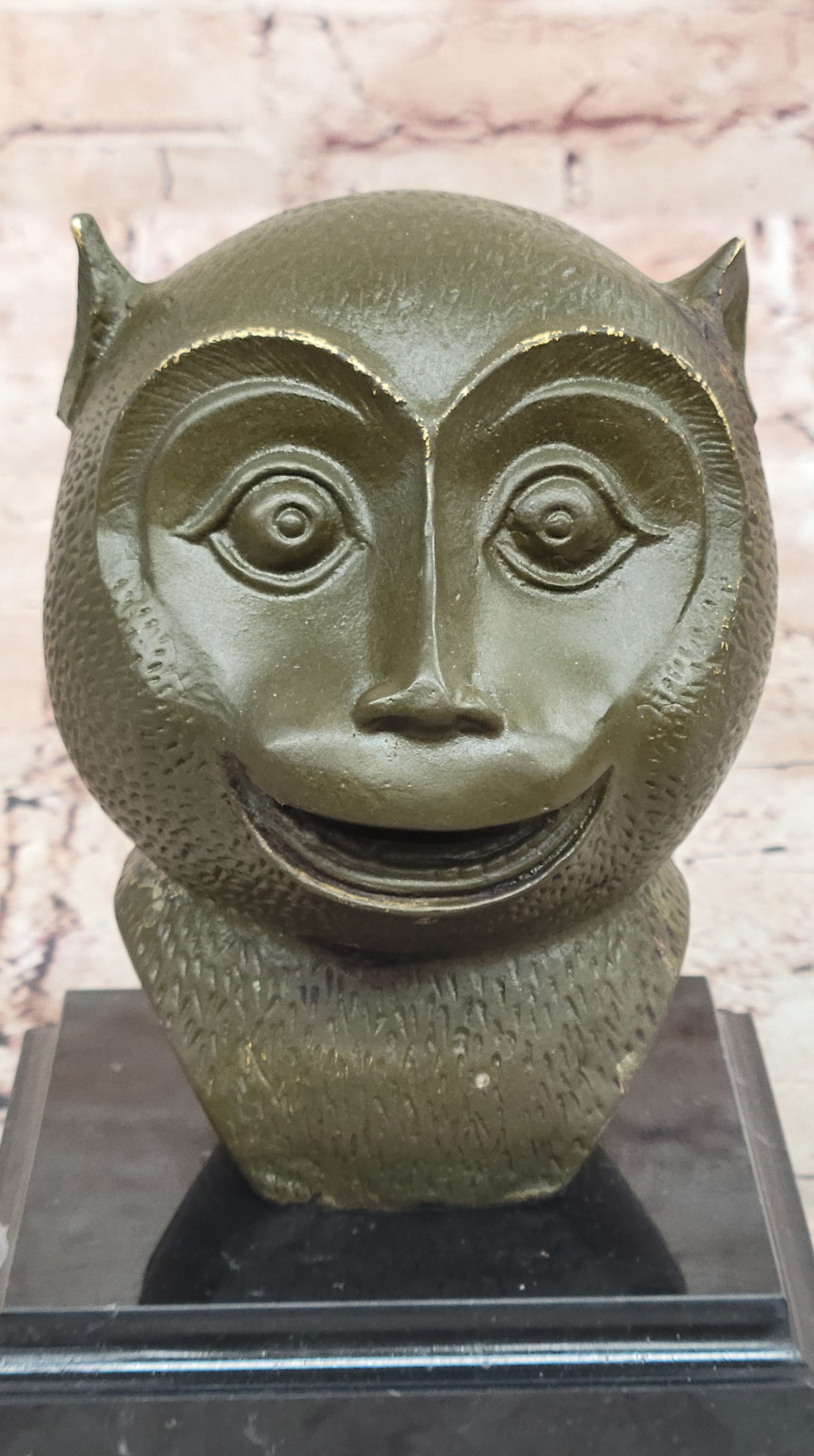 Abstract Bronze Primate - Smiling Monkey Bust on Marble