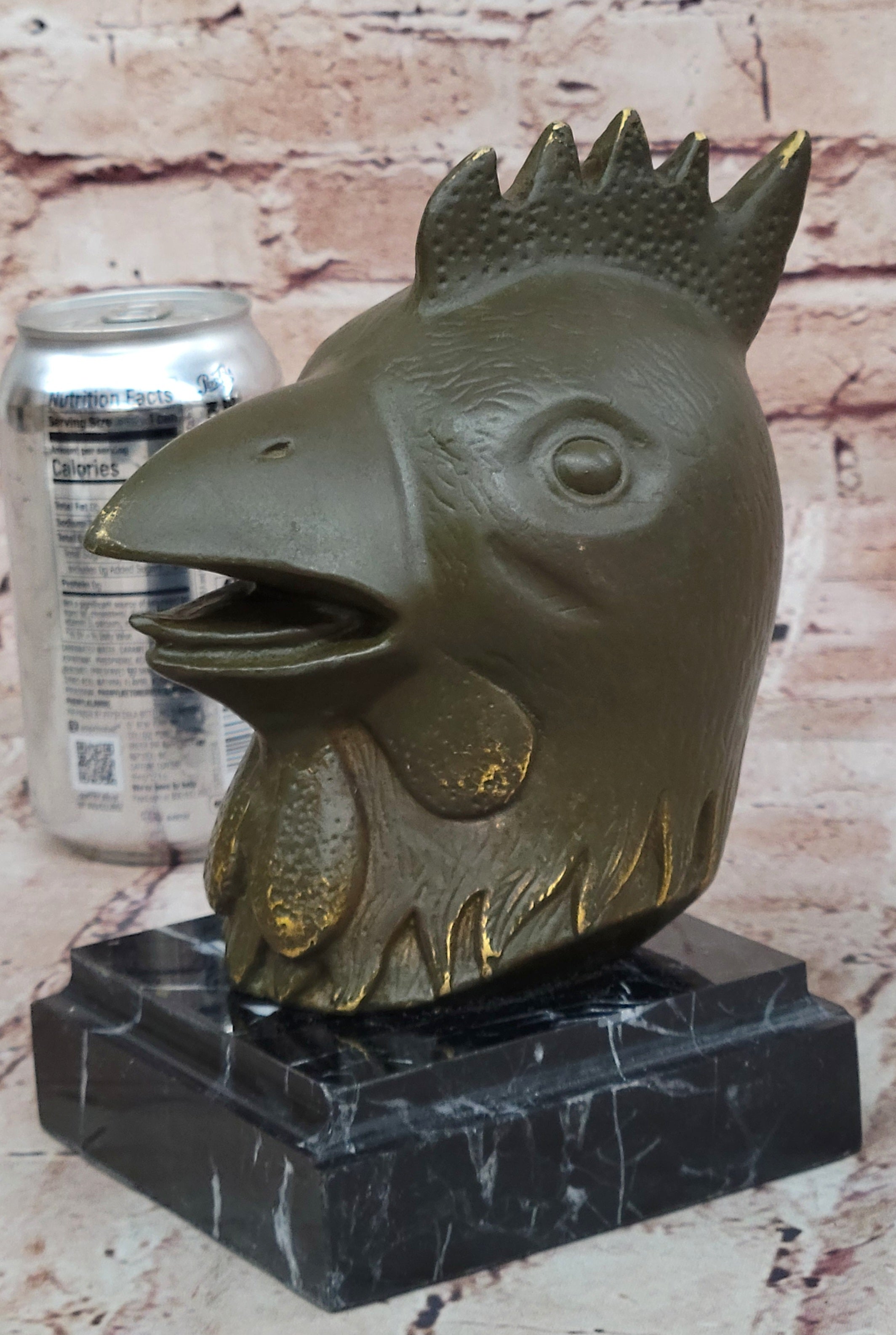 Bronze Rooster Head Bust on Marble Base – Zodiac Sculpture