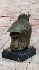 Bronze Rooster Head Bust on Marble Base – Zodiac Sculpture