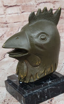 Bronze Rooster Head Bust on Marble Base – Zodiac Sculpture