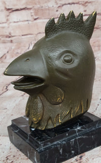 Bronze Rooster Head Bust on Marble Base – Zodiac Sculpture