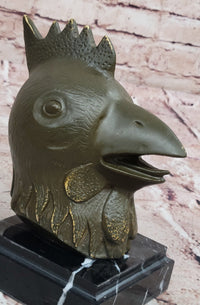 Bronze Rooster Head Bust on Marble Base – Zodiac Sculpture