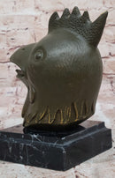 Bronze Rooster Head Bust on Marble Base – Zodiac Sculpture