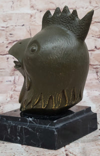 Bronze Rooster Head Bust on Marble Base – Zodiac Sculpture