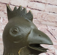 Bronze Rooster Head Bust on Marble Base – Zodiac Sculpture