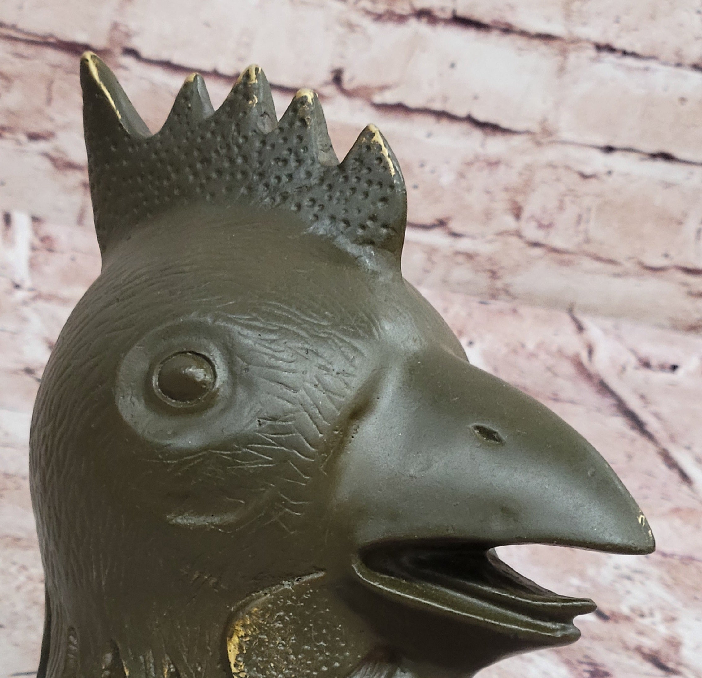 Bronze Rooster Head Bust on Marble Base – Zodiac Sculpture
