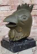 Bronze Rooster Head Bust on Marble Base – Zodiac Sculpture