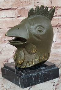 Bronze Rooster Head Bust on Marble Base – Zodiac Sculpture