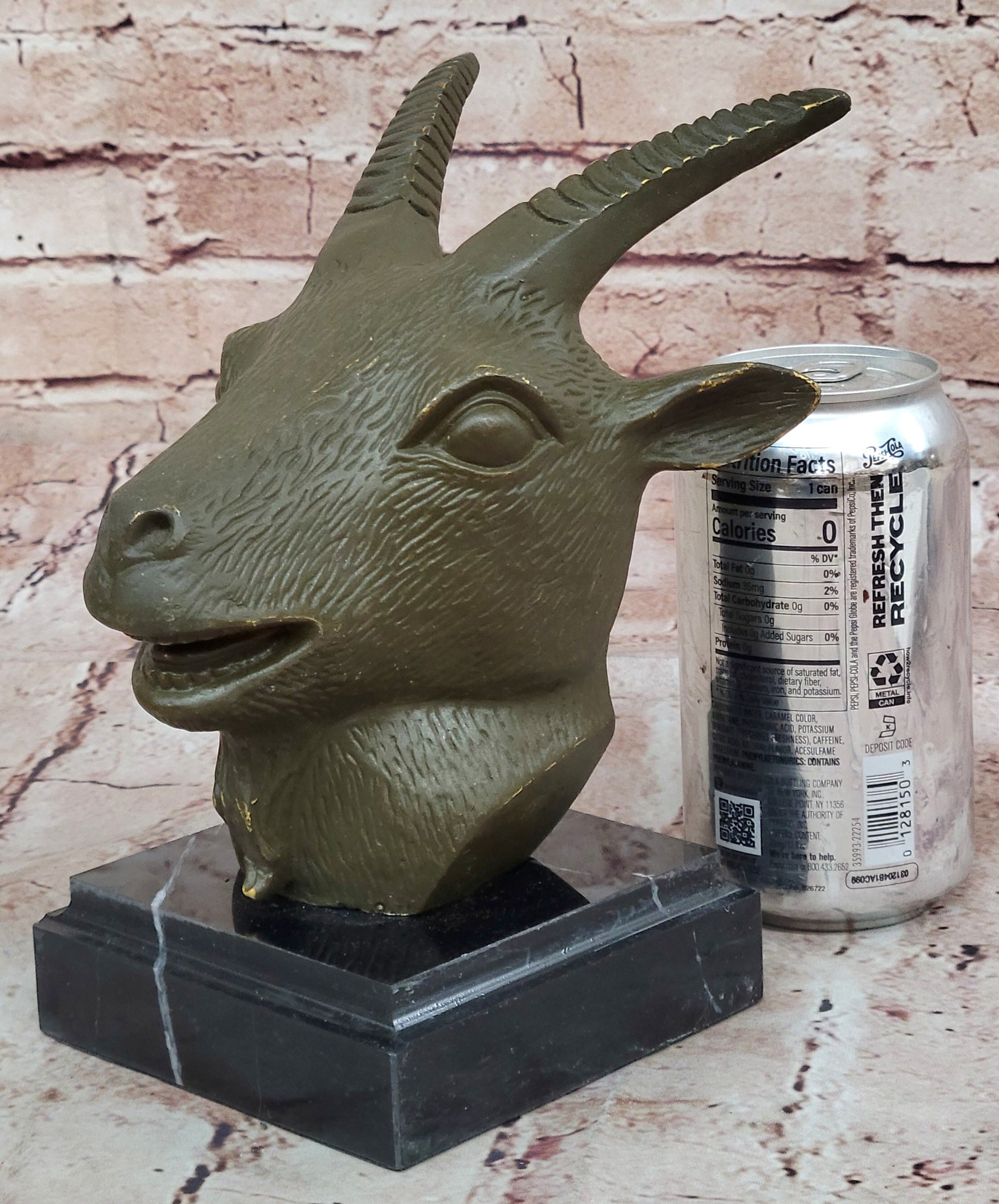 Chinese Zodiac Sheep Bust – Bronze Goat Head on Marble Pedestal