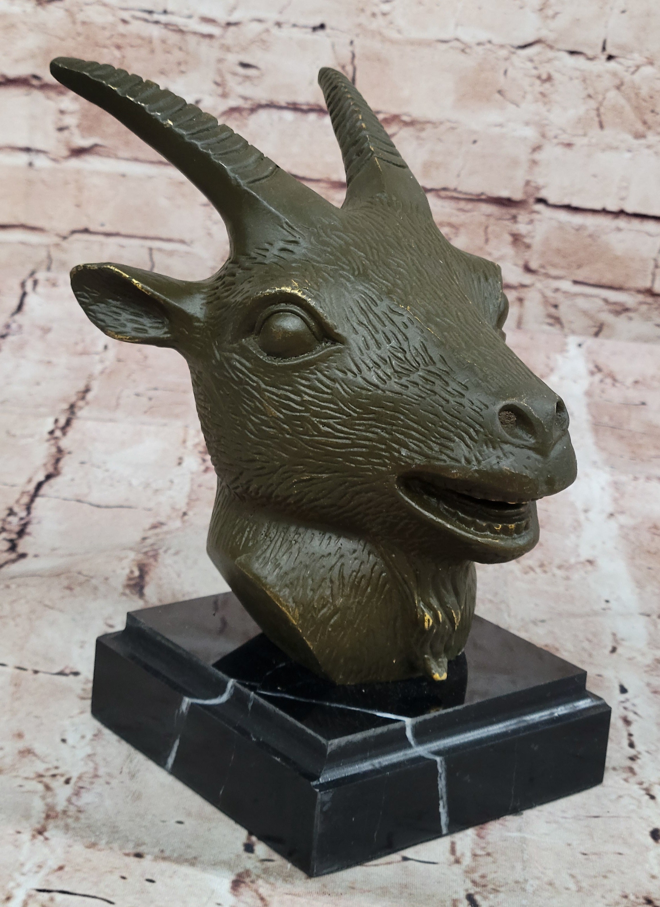 Chinese Zodiac Sheep Bust – Bronze Goat Head on Marble Pedestal