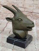 Chinese Zodiac Sheep Bust – Bronze Goat Head on Marble Pedestal