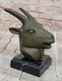 Chinese Zodiac Sheep Bust – Bronze Goat Head on Marble Pedestal