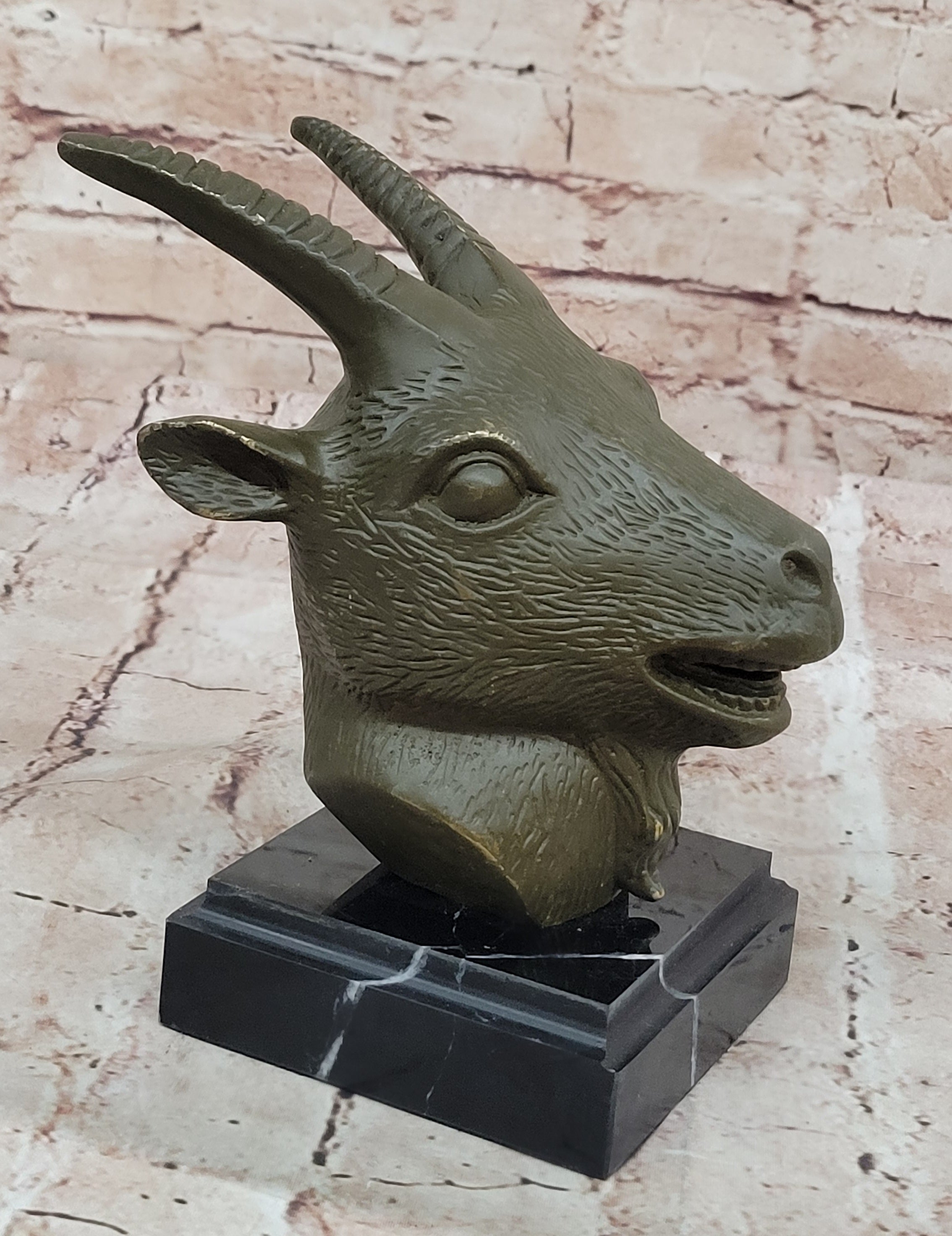 Chinese Zodiac Sheep Bust – Bronze Goat Head on Marble Pedestal