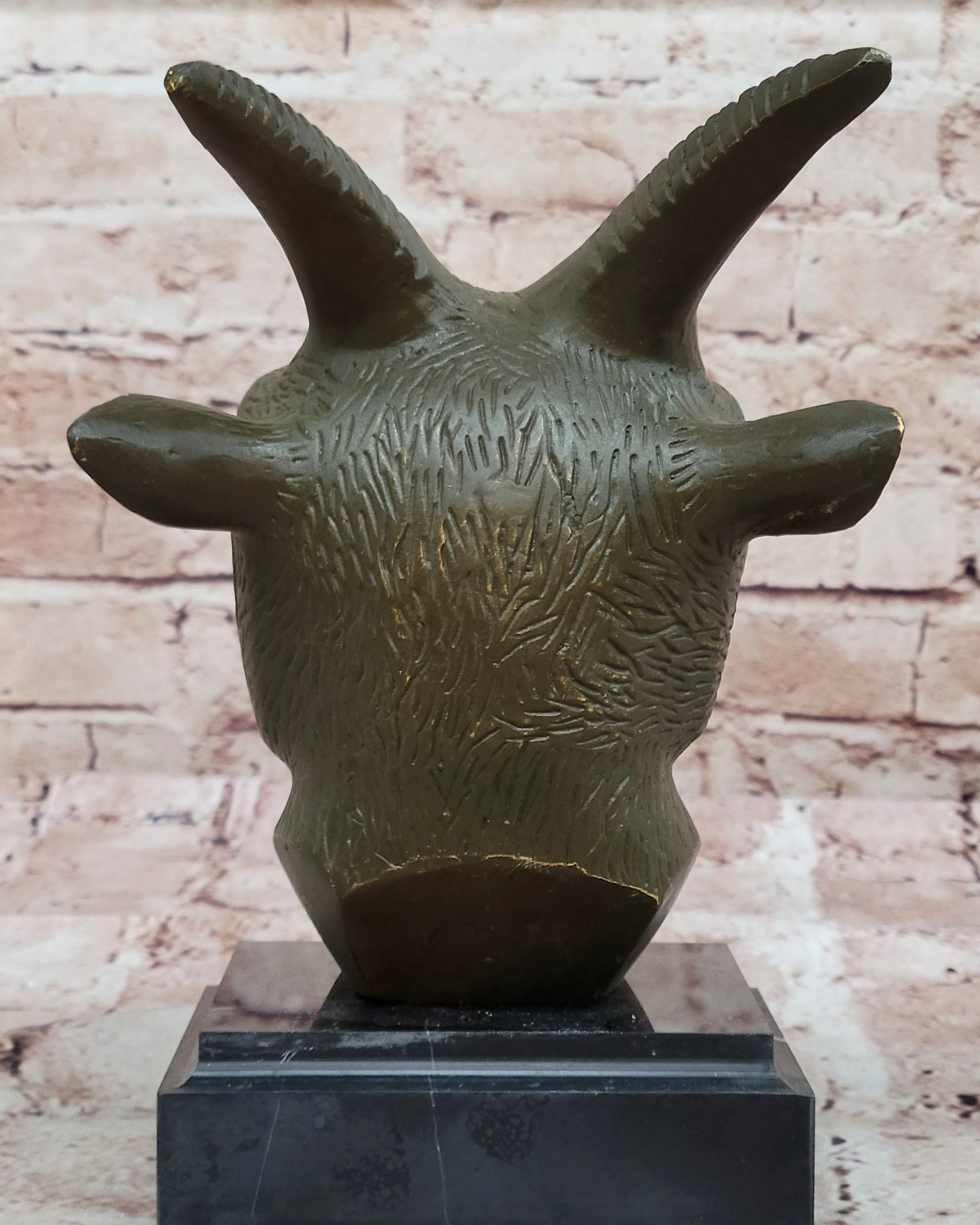 Chinese Zodiac Sheep Bust – Bronze Goat Head on Marble Pedestal