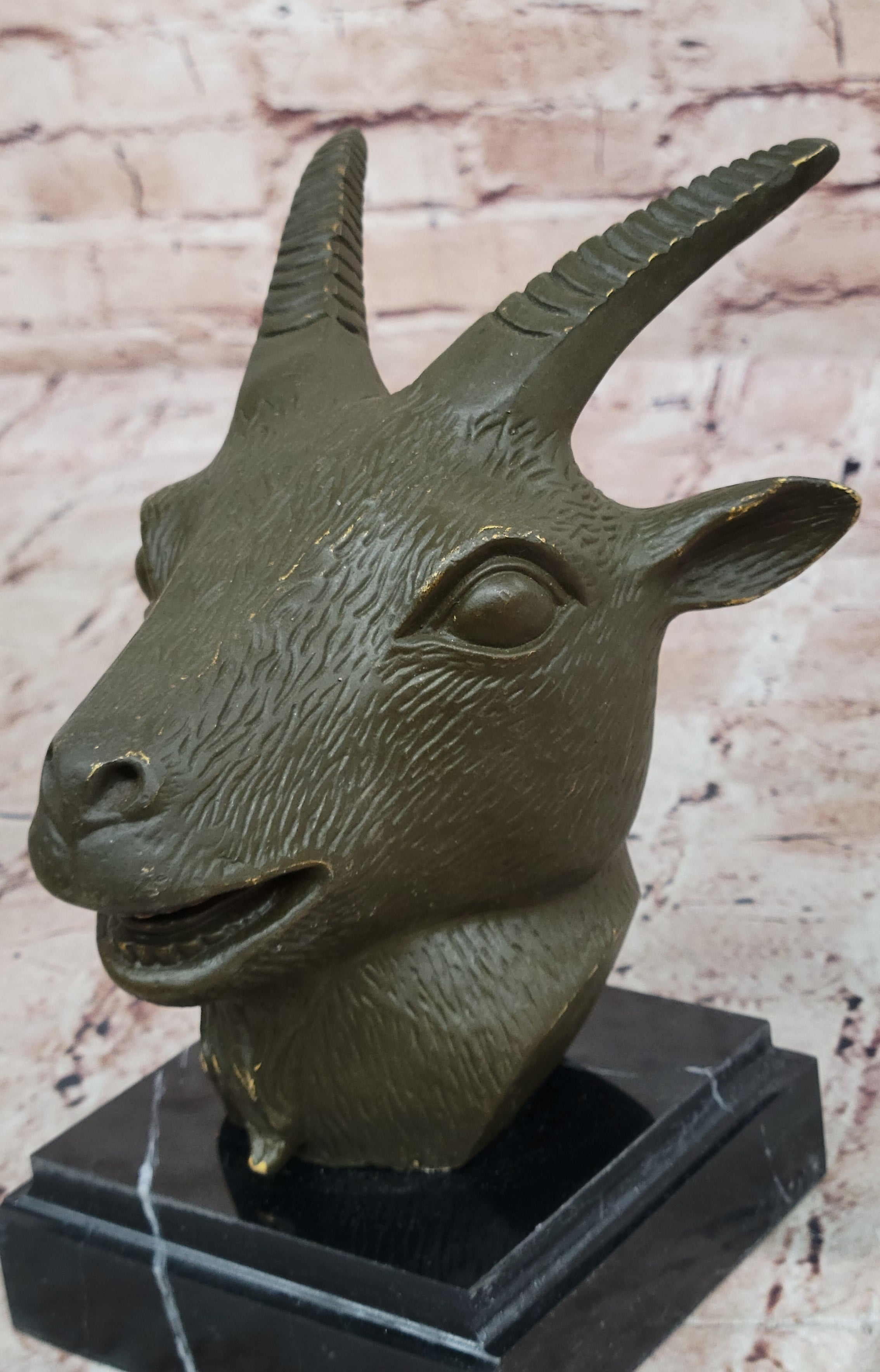 Chinese Zodiac Sheep Bust – Bronze Goat Head on Marble Pedestal