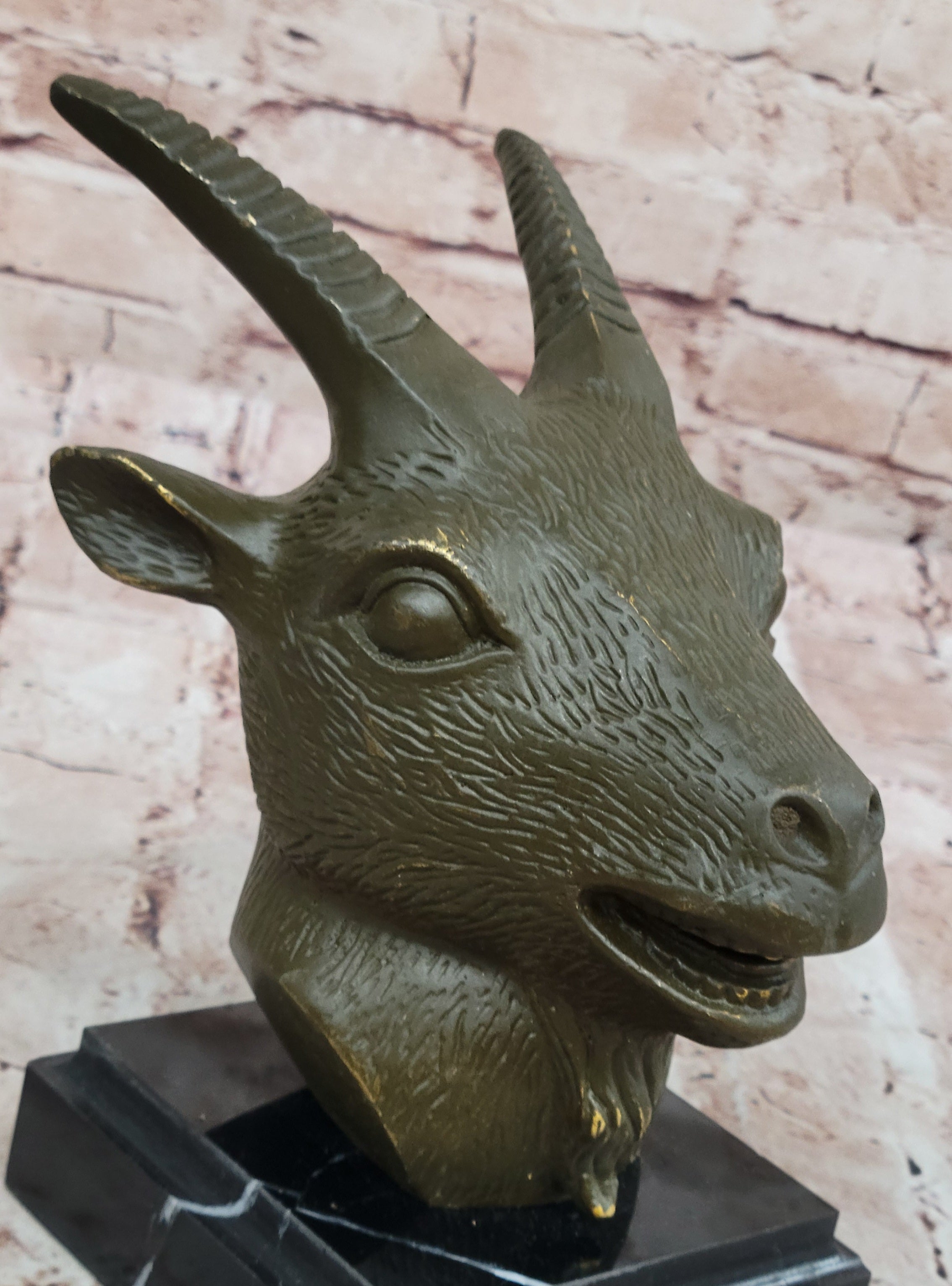 Chinese Zodiac Sheep Bust – Bronze Goat Head on Marble Pedestal