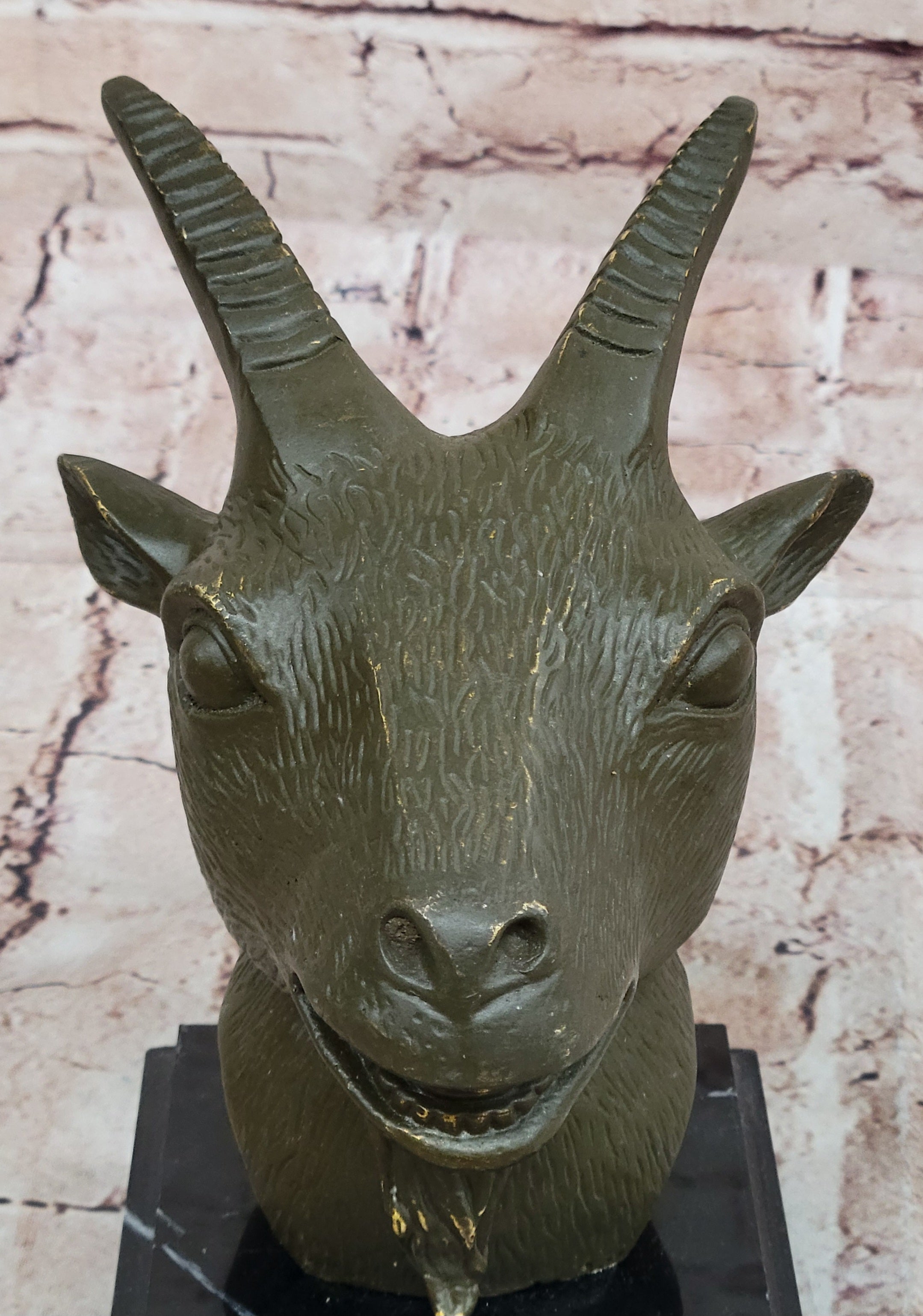 Chinese Zodiac Sheep Bust – Bronze Goat Head on Marble Pedestal
