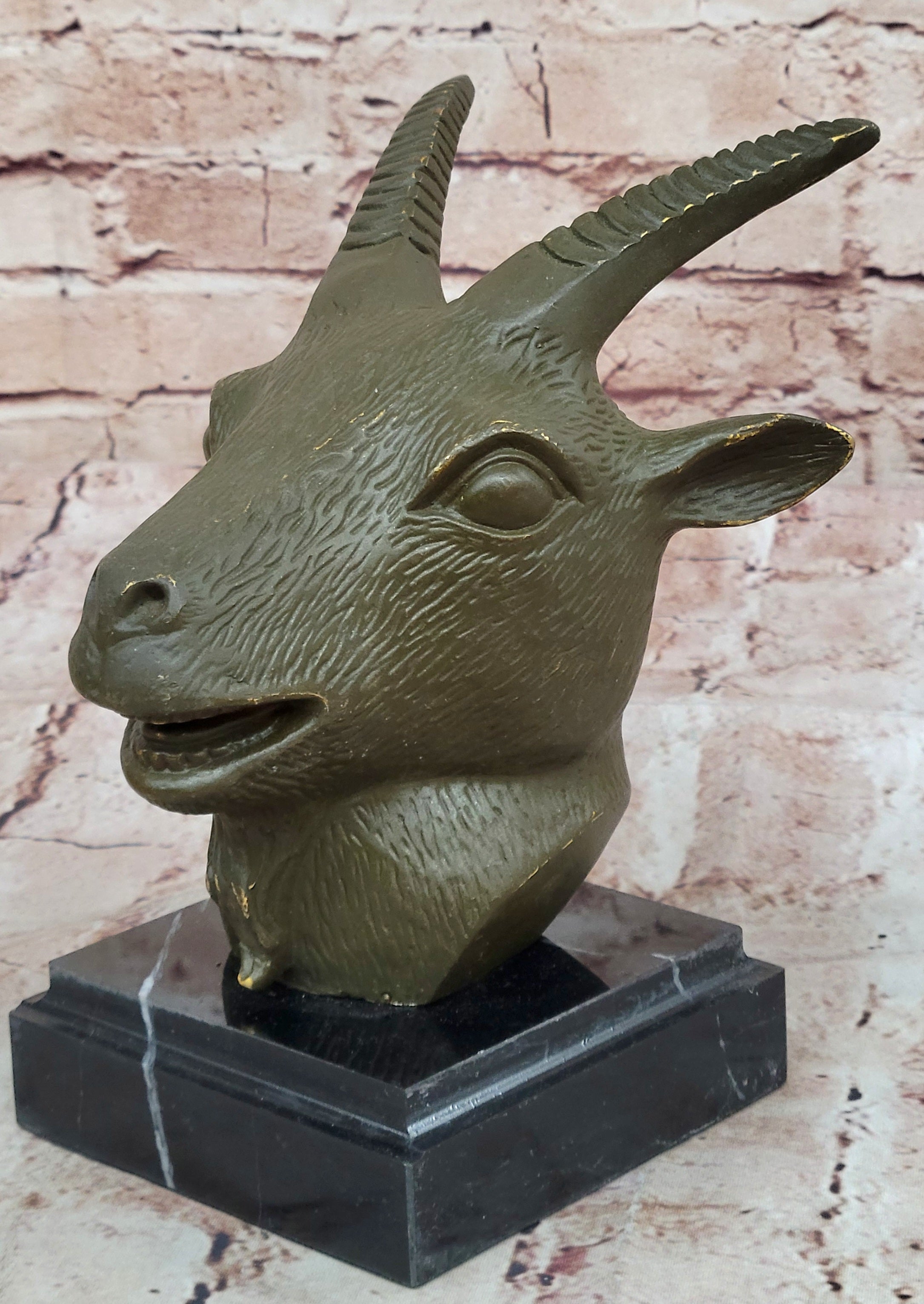 Chinese Zodiac Sheep Bust – Bronze Goat Head on Marble Pedestal