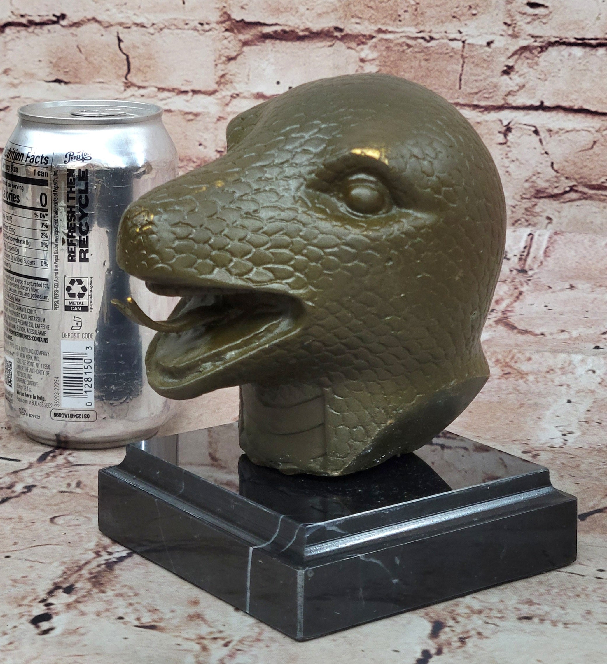 Bronze Snake Head Sculpture on Marble Base