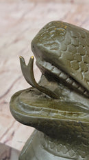 Bronze Snake Head Sculpture on Marble Base