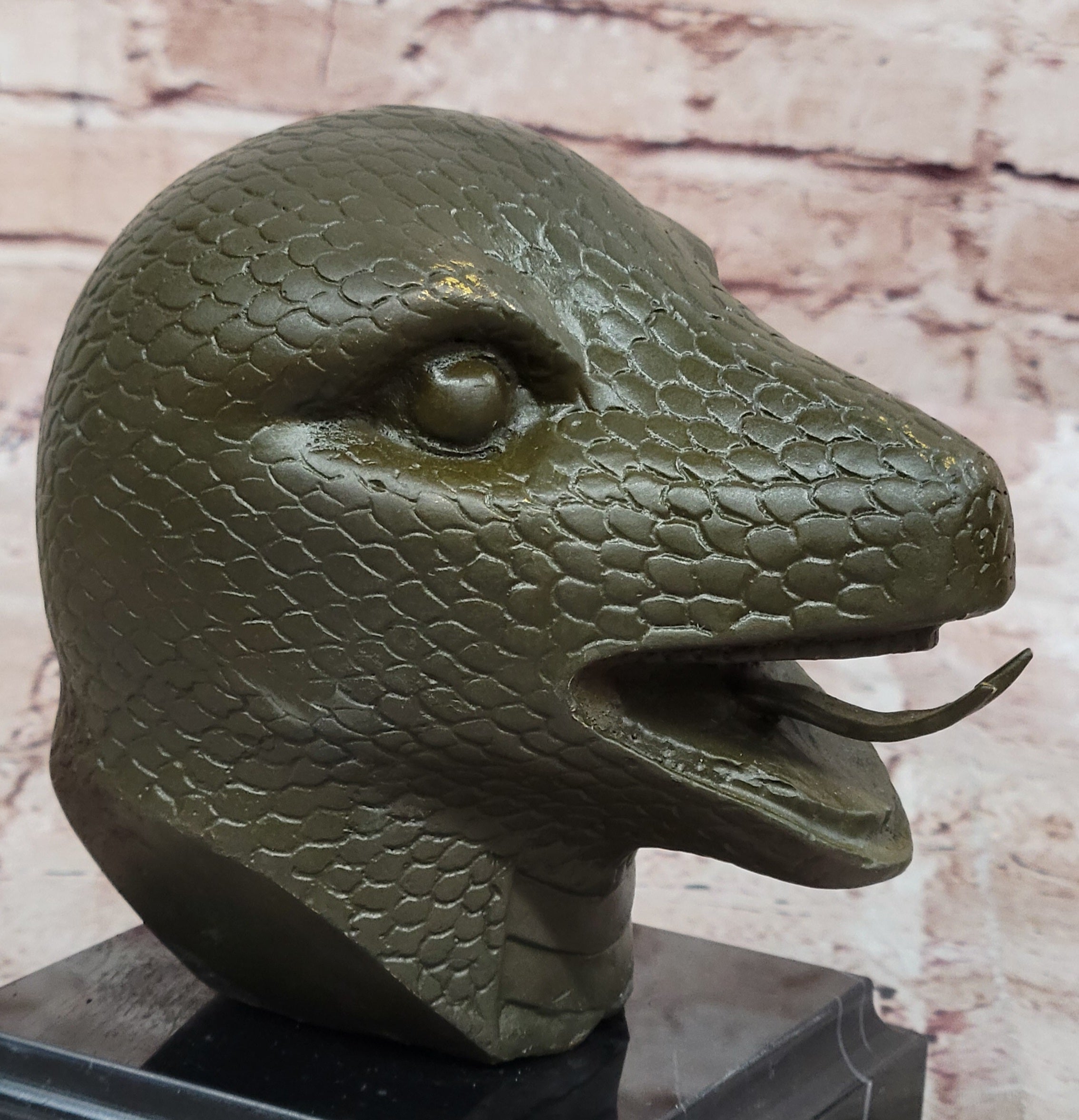 Bronze Snake Head Sculpture on Marble Base
