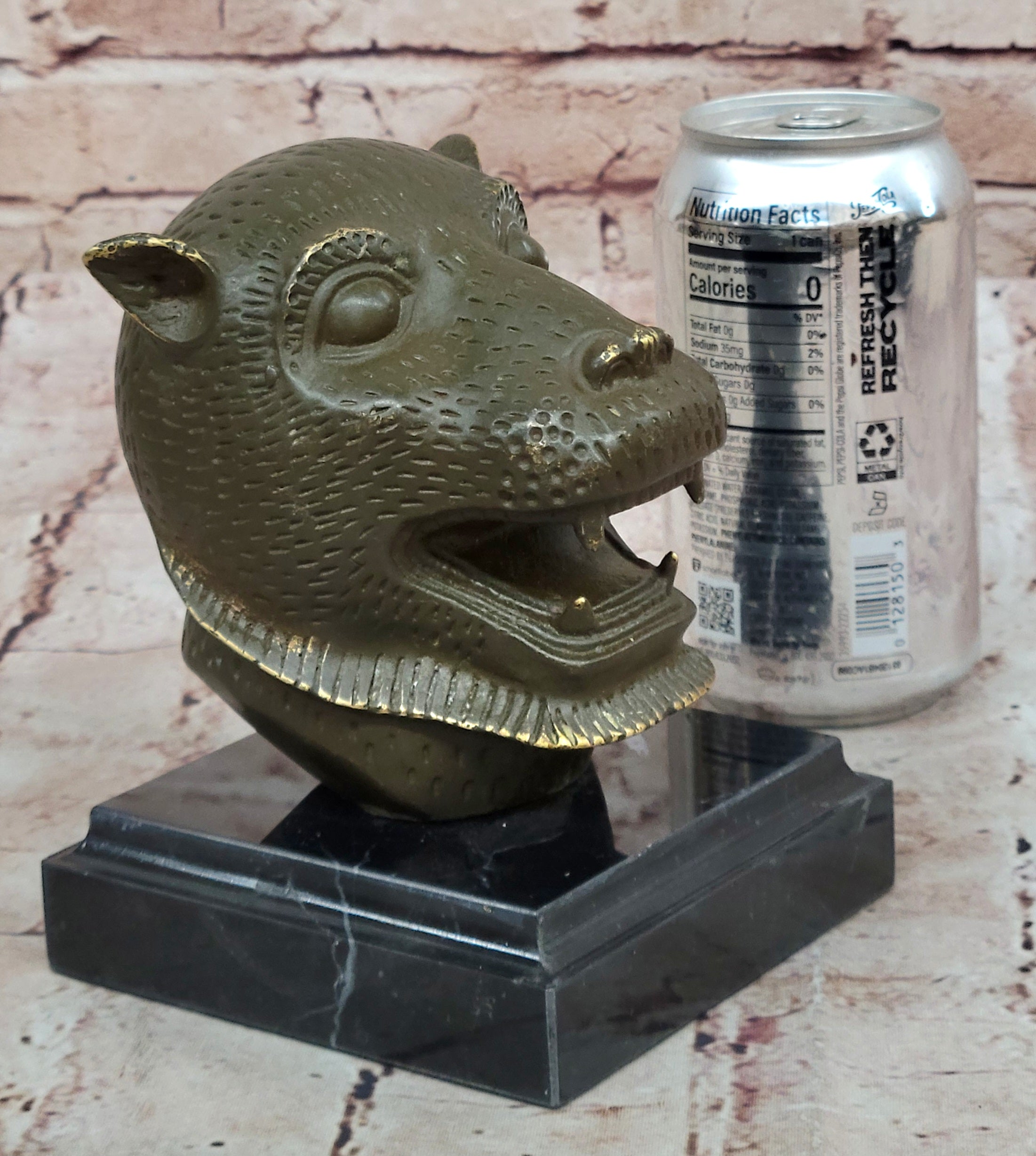 Bronze Tiger Head Bust on Marble Base – Feline Sculpture