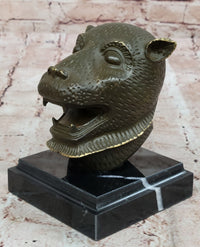 Bronze Tiger Head Bust on Marble Base – Feline Sculpture