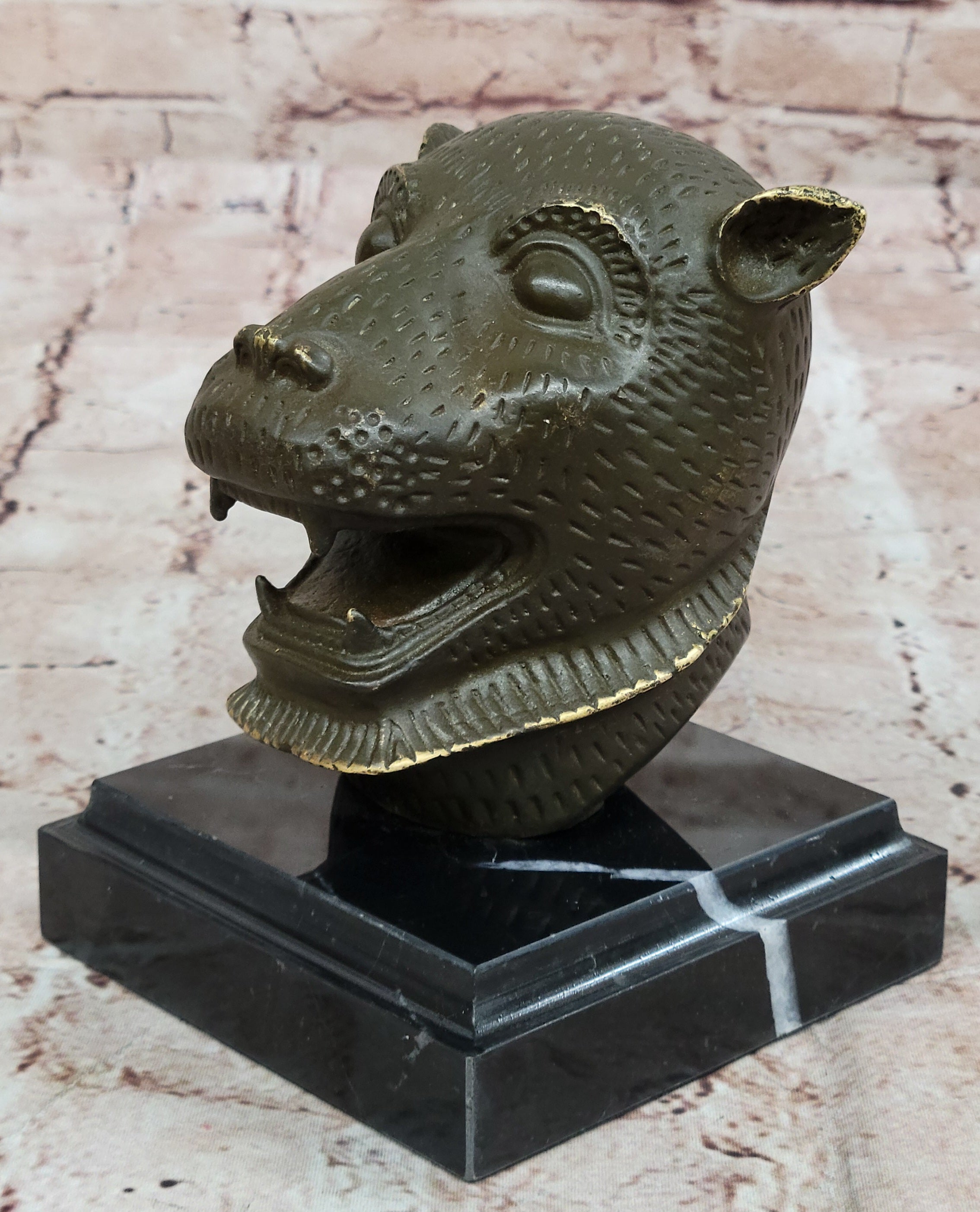 Bronze Tiger Head Bust on Marble Base – Feline Sculpture