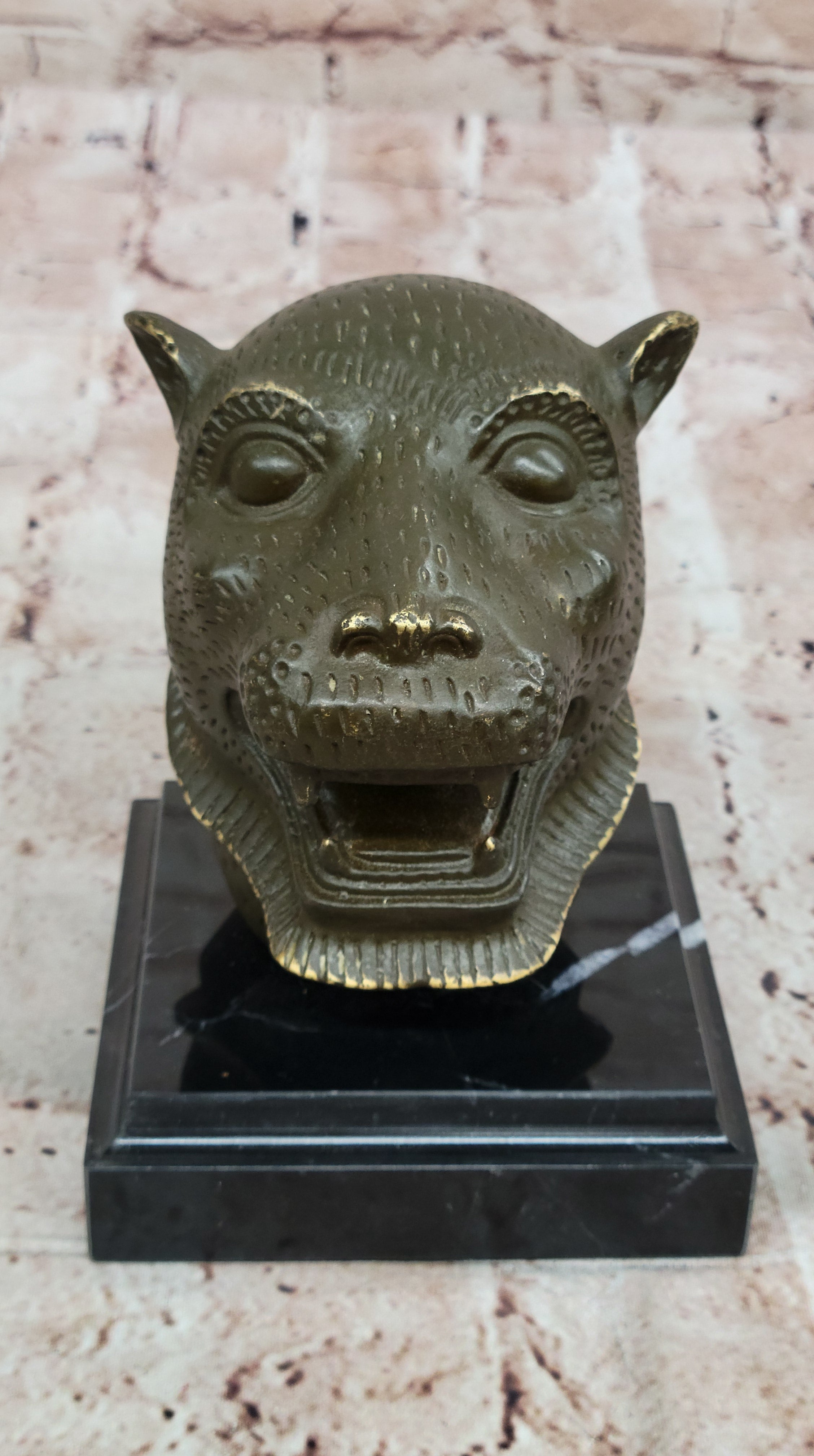 Bronze Tiger Head Bust on Marble Base – Feline Sculpture