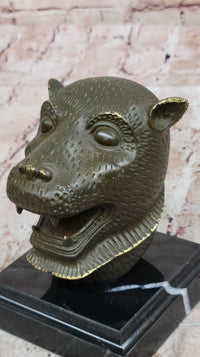 Bronze Tiger Head Bust on Marble Base – Feline Sculpture