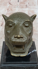 Bronze Tiger Head Bust on Marble Base – Feline Sculpture