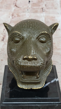 Bronze Tiger Head Bust on Marble Base – Feline Sculpture