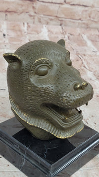 Bronze Tiger Head Bust on Marble Base – Feline Sculpture