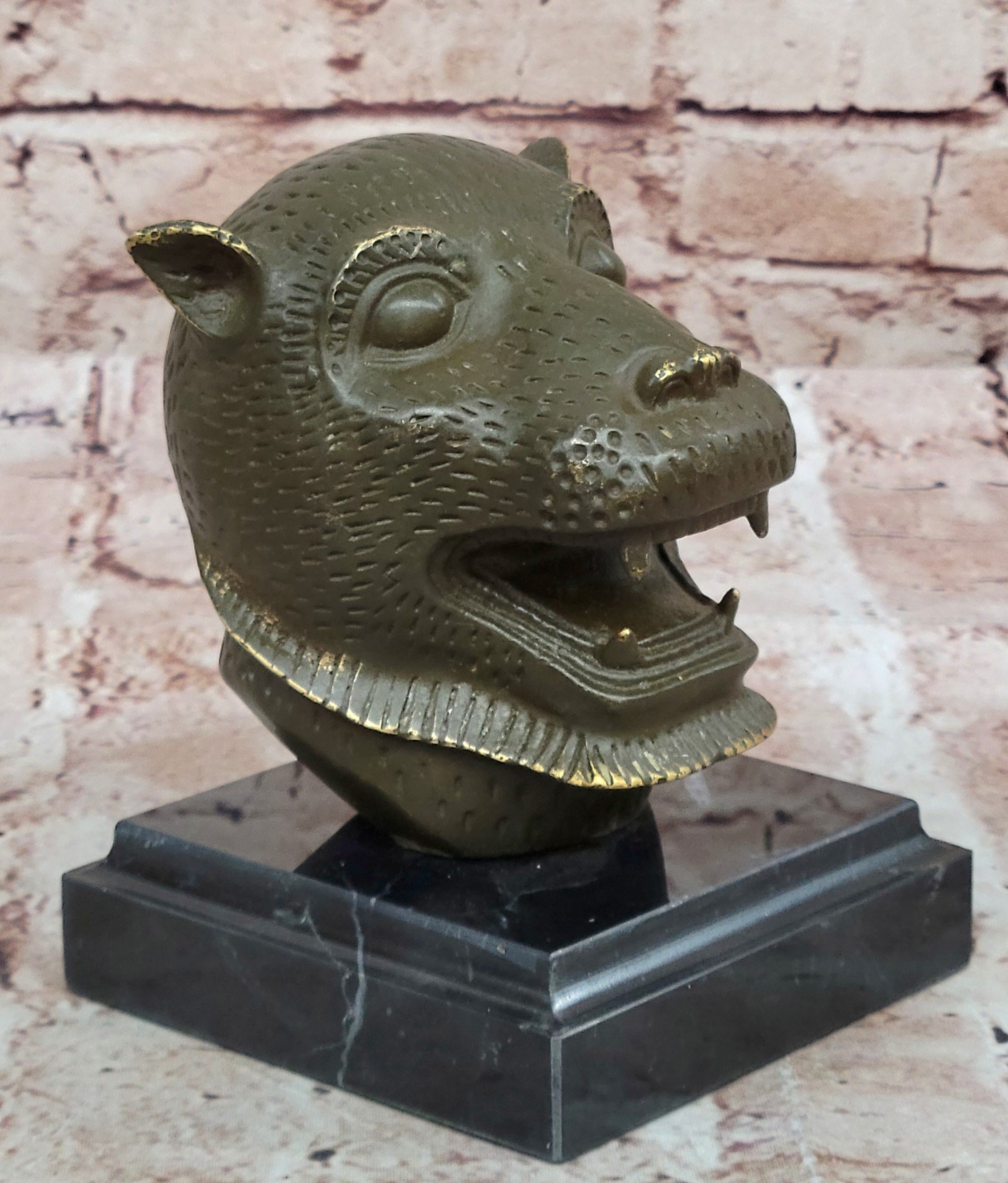 Bronze Tiger Head Bust on Marble Base – Feline Sculpture