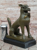 Asian Food Dog Lion Guardian Beast Bronze on Marble Base