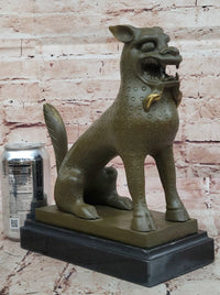 Asian Food Dog Lion Guardian Beast Bronze on Marble Base