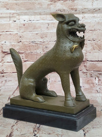 Asian Food Dog Lion Guardian Beast Bronze on Marble Base